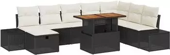 vidaXL Garten-Sofa-Set 9-teilig, Poly Rattan/Akazie, schwarz (3361397)