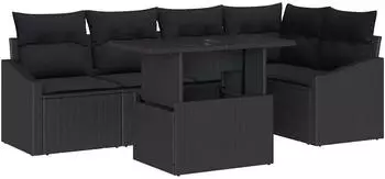 vidaXL Garten-Sofa-Set mit Kissen und Stauraum, 6-tlg., schwarz (3357746)