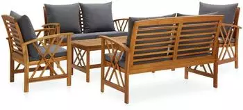 vidaXL Garten-Lounge-Set 5-tlg. mit Auflagen, Akazienholz, grau (3057993)