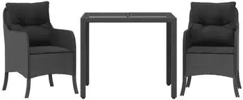 vidaXL Garten-Essgruppe 3-tlg. Poly Rattan schwarz mit Kissen (3211848)