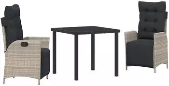 vidaXL Garten-Essgruppe mit Kissen, Poly-Rattan, hellgrau, 3-tlg. (3380568)