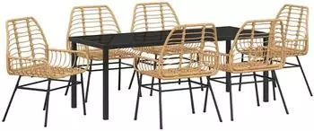 vidaXL Garten-Essgruppe 7-tlg. braun Poly-Rattan (3380853)