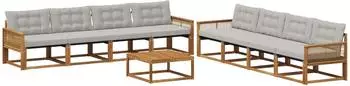 vidaXL Outdoor-Sofagarnitur mit Kissen, 9-tlg., natur/hellgrau (3381331)
