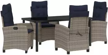 vidaXL Garten-Essgruppe mit Kissen 5-tlg., grau, Poly-Rattan (3380466)