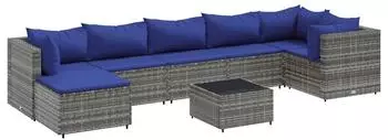 vidaXL Garten-Lounge-Set 8-tlg. mit Kissen, grau, Poly Rattan (3308239)