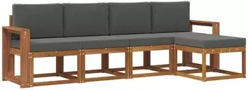 vidaXL Outdoor-Sofagarnitur mit Kissen, 5-tlg., natur/anthrazit (3366260)
