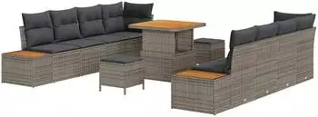 vidaXL Garten-Sofa-Set mit Kissen 11-tlg., grau, Poly-Rattan (3364838)