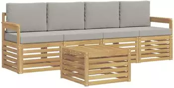 vidaXL Garten-Sofagarnitur 5-tlg. Polyester, wei&szlig;/hellgrau (3391341)