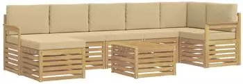 vidaXL Outdoor-Sofagarnitur 7-tlg., wei&szlig; und beige, 59x59x37cm (3392223)