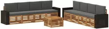 vidaXL Gartenlounge-Set 9-tlg. Akazienholz mit Kissen (3384183)