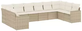 vidaXL Garten-Sofagarnitur 10-tlg. mit Kissen, Poly Rattan, beige (3251805)