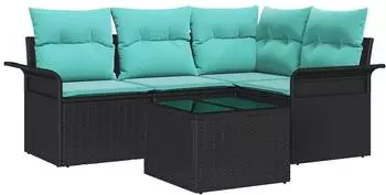 vidaXL Gartenlounge-Set 5-tlg. mit Kissen, Poly-Rattan, schwarz (3345356)