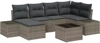 vidaXL Garten-Sofa-Set mit Kissen und Stauraum, 6-teilig, grau, Poly-Rattan (3355808)