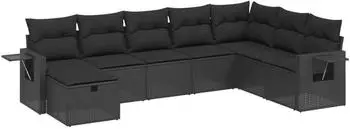 vidaXL Garten-Sofagarnitur 8-tlg. mit Kissen, Poly Rattan, schwarz (3263891)