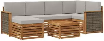 vidaXL Ecksofa-Set mit Kissen, 6-tlg., natur und hellgrau (3384587)