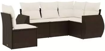 vidaXL Garten-Sofagarnitur 5-tlg. mit Kissen, Poly Rattan, braun (3221372)