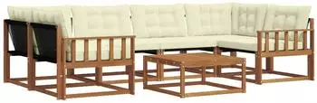 vidaXL Outdoor-Sofagarnitur mit Kissen, 7-teilig, natur/creme (3369237)