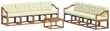 vidaXL Outdoor-Sofagarnitur mit Kissen, 9-tlg., natur und creme (3368529)