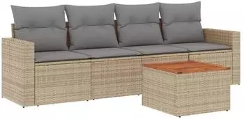 vidaXL Garten-Sofagarnitur 5-tlg. mit Kissen, Poly Rattan, beige (3224001)