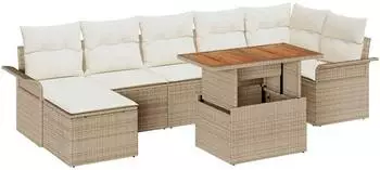vidaXL Garten-Sofa-Set 8-tlg. mit Stauraum, beige Poly Rattan (3358101)