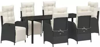 vidaXL Garten-Essgruppe mit Kissen, 7-tlg., schwarz, Poly-Rattan (3380531)