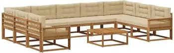 vidaXL Outdoor-Sofagarnitur mit Kissen, 10-tlg., natur und beige (3382911)