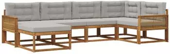 vidaXL Outdoor-Sofagarnitur mit Kissen, 6-tlg., natur/hellgrau (3382709)