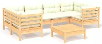 vidaXL Garten-Lounge-Set 7-tlg. Kiefernholz, cremefarbene Kissen (3097301)