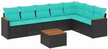 vidaXL Gartensofa-Set 8-teilig mit Kissen, schwarzes Polyrattan (3226036)