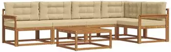 vidaXL Outdoor-Sofagarnitur mit Kissen, 6-tlg., natur und beige (3367606)
