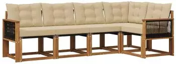 vidaXL Outdoor-Sofagarnitur mit Kissen, 5-tlg., natur/beige (3381953)