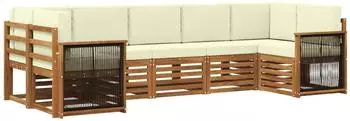 vidaXL Ecksofa-Set mit Kissen, 6-tlg., natur und creme (3384801)
