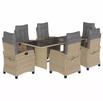 vidaXL Garten-Essgruppe 7-tlg. mit Kissen, Poly Rattan, beige (3212928)