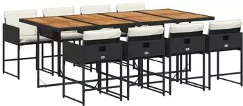 vidaXL Garten-Essgruppe 9-tlg. mit Kissen, Poly Rattan, schwarz (3278054)