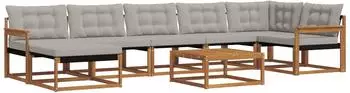 vidaXL Outdoor-Sofagarnitur mit Kissen, 8-teilig, natur/hellgrau (3369690)