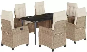 vidaXL Garten-Essgruppe 7-tlg. mit Kissen, Poly Rattan, beige (3212818)