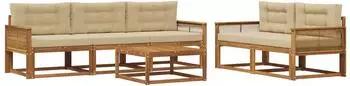 vidaXL Outdoor-Sofagarnitur 6-tlg., natur und beige (3382351)