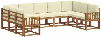 vidaXL Outdoor-Sofagarnitur mit Kissen, 9-tlg., natur und creme (3366978)