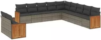 vidaXL Garten-Sofagarnitur 11-tlg. mit Kissen, Poly Rattan, grau (3260212)