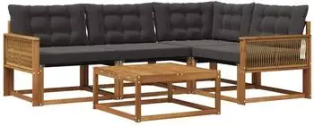 vidaXL Outdoor-Sofagarnitur mit Kissen, 5-tlg., natur und schwarz (3381412)