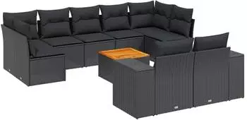 vidaXL Garten-Sofagarnitur 10-tlg. mit Kissen, Poly Rattan, schwarz (3257924)
