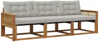vidaXL Outdoor-Sofagarnitur mit Kissen, 3-tlg., natur und hellgrau (3381219)