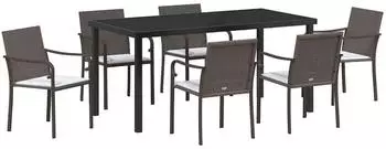 vidaXL Garten-Essgruppe 7-teilig, PE-Rattan, braun/schwarz (3379048)