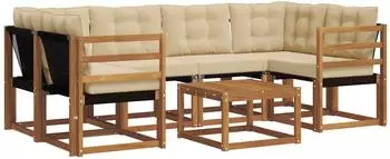 vidaXL Outdoor-Sofagarnitur mit Kissen, 7-tlg., natur/beige (3368440)