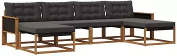 vidaXL Outdoor-Sofagarnitur mit Kissen, 6-tlg., natur und schwarz (3381592)