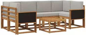 vidaXL Outdoor-Sofagarnitur mit Kissen, 5-tlg., natur und hellgrau (3385022)