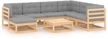 vidaXL Garten-Lounge-Set 8-tlg. mit Kissen, Massivholz Kiefer (3076759)