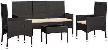 vidaXL Garten-Lounge-Set 4-tlg. mit Kissen, Poly Rattan, schwarz (319500)