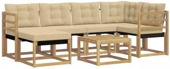 vidaXL Outdoor-Sofagarnitur mit Kissen, 7-tlg., wei&szlig; und beige (3389659)