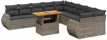 vidaXL Gartenlounge-Set 11-tlg. Poly Rattan grau mit Kissen (3272390)